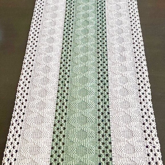 2 Styles Farmhouse Cottage Sage Green Beige Blue Woven Tasseled 72" Table Runner - Picture 8 of 10